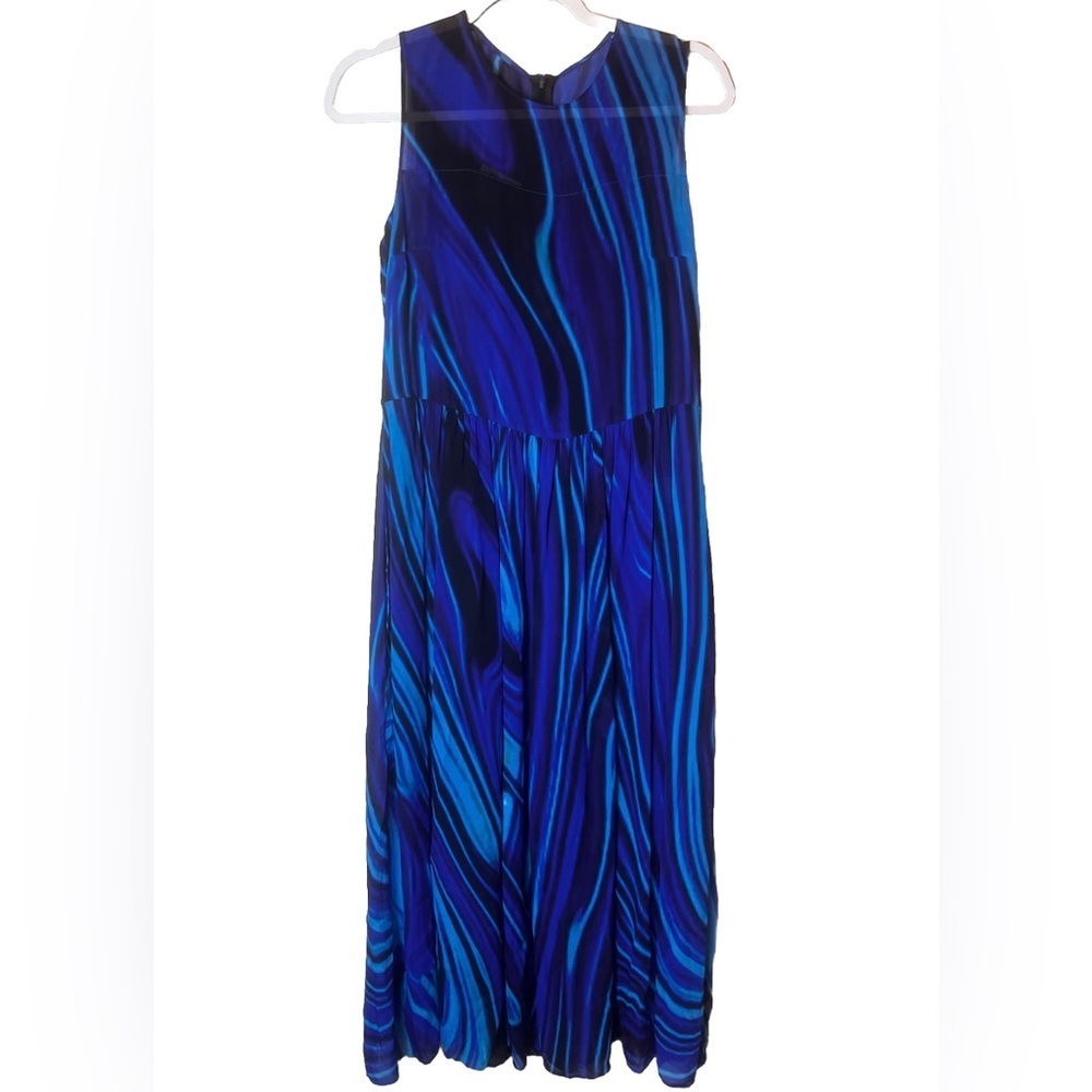 Akris Punto Blue Planet Print Sleeveless MidiDress Size US 4